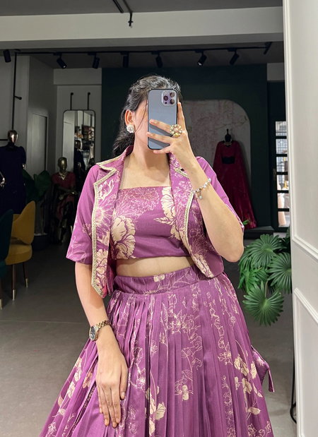 Purple Colour Tussar Silk Wedding Wear Lahenga With Blouse And Koti NNK1129