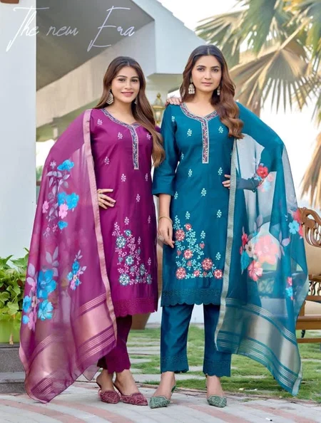 Naisha K 76 Roman Silk Kurti Bottom With Dupatta Exporters In India