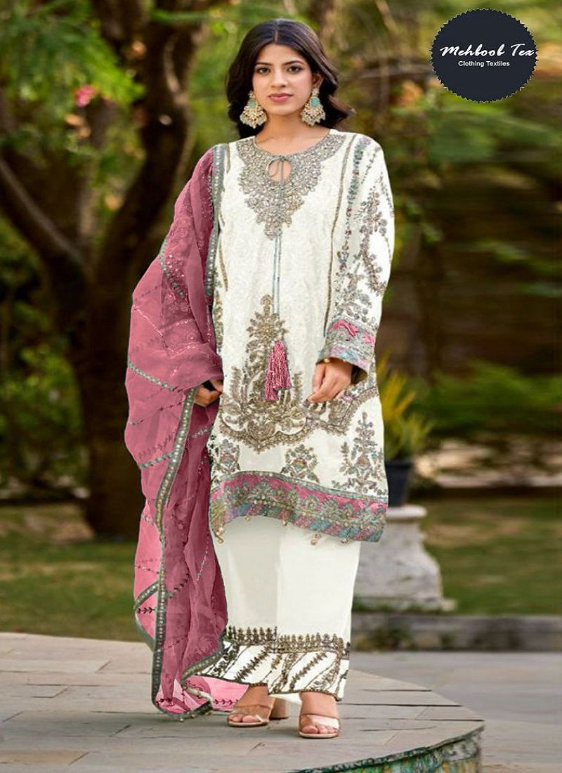 7773 A To D Mehboob Tex Organza Embroidery Pakistani Suits Suppliers In India Catalog