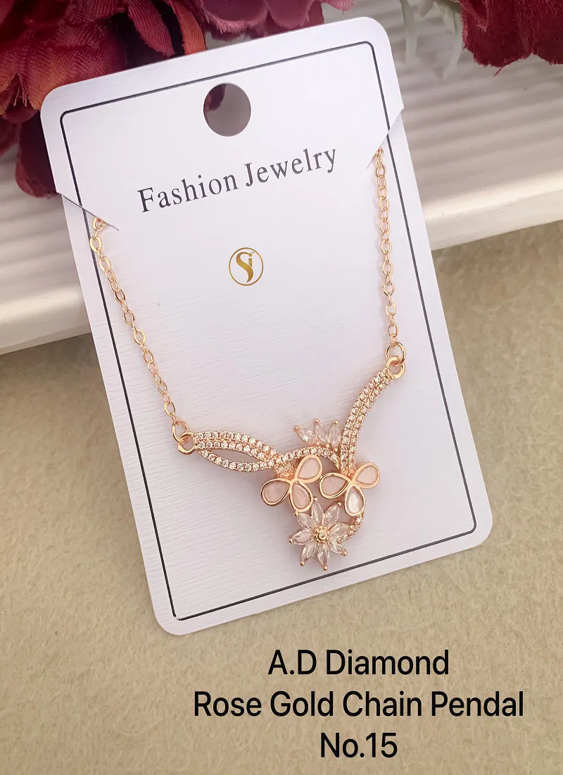 8 Designer AD Diamond Rose Gold Chain Pendant Wholesale Shop In Surat
