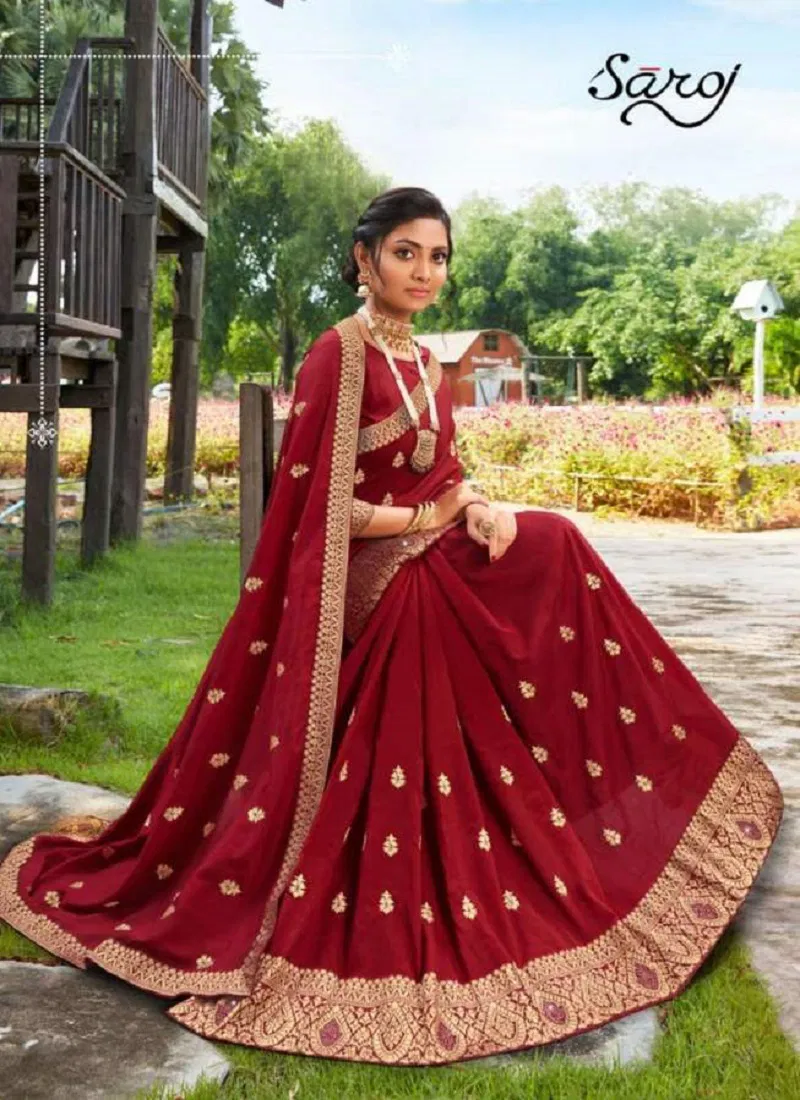 Saroj Jyotika Vichitra Silk Festive Wear Designer Wedding Saree Collection at Wholesale Price