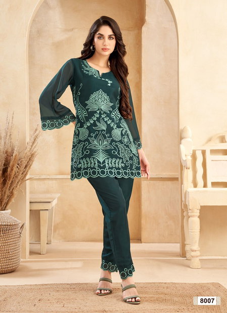 8007 Four Roses Embroidery Organza Designer Kurti With Bottom Wholesale Market
