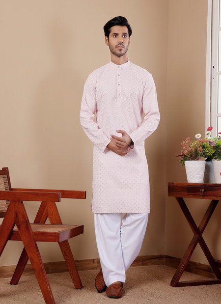 Light Pink Colour Rw Viscose Chikankari Work Kurta Pyjama Online Wholesale