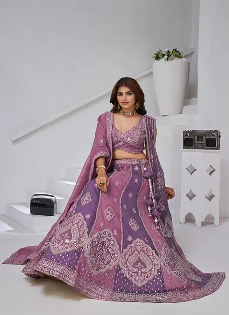 Purple Colour Georgette Tissue Zari Work Lehenga With Blouse And Dupatta Exporters In India Kf 2170