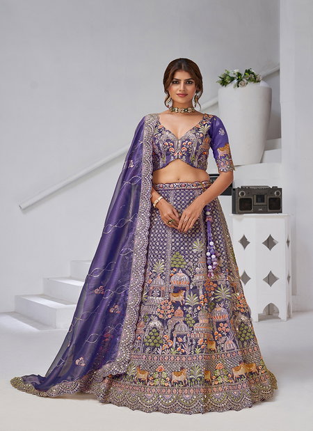 Purple Colour Organza Tissue Designer Bridal Lehenga With Blouse And Dupatta Bulk Orders In India Kf 2156