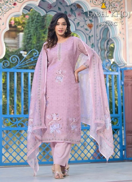 9626 Label Khoj Heavy Linen Handwork Readymade Suits Catalog	