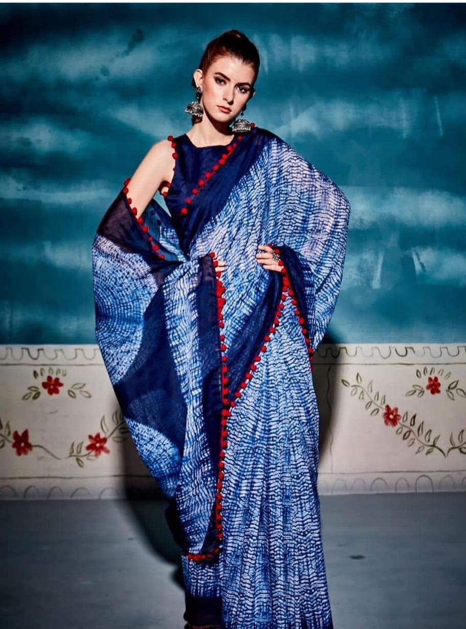 Imported Cotton Pompom Pochampally 4 Printed Wholesale Daily Wear Sarees Catalog
