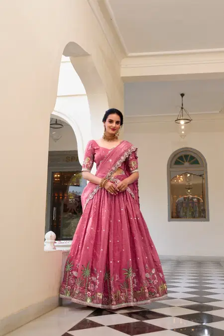 Pink Colour Gold Crush Lehenga With Blouse Dupatta Heenal By Lnb1435
