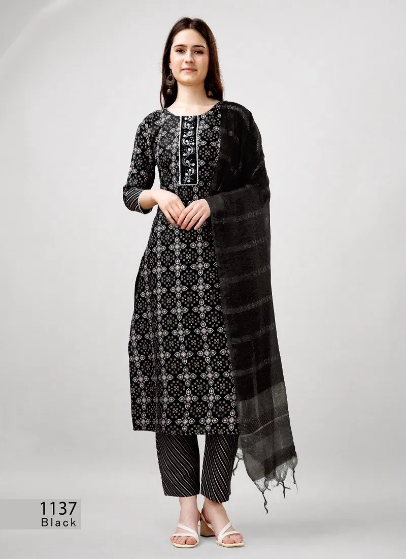 Aaradhna Rayon Printed Embroidery Kurti With Bottom Dupatta Wholesale Online 1137Black