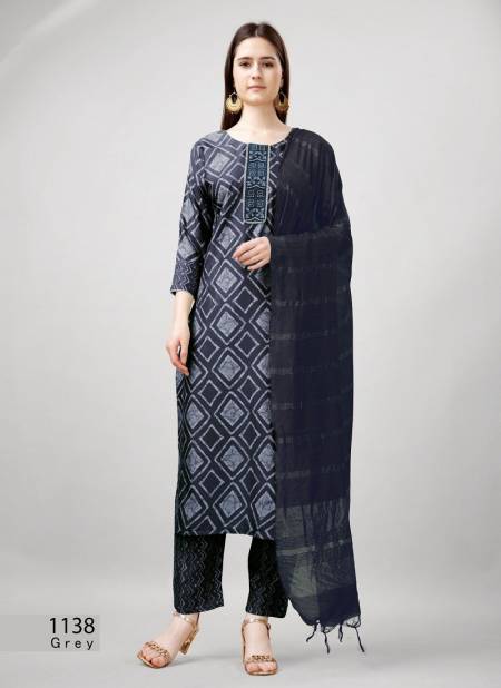 Aaradhna Rayon Printed Embroidery Kurti With Bottom Dupatta Wholesale Online 1138Grey