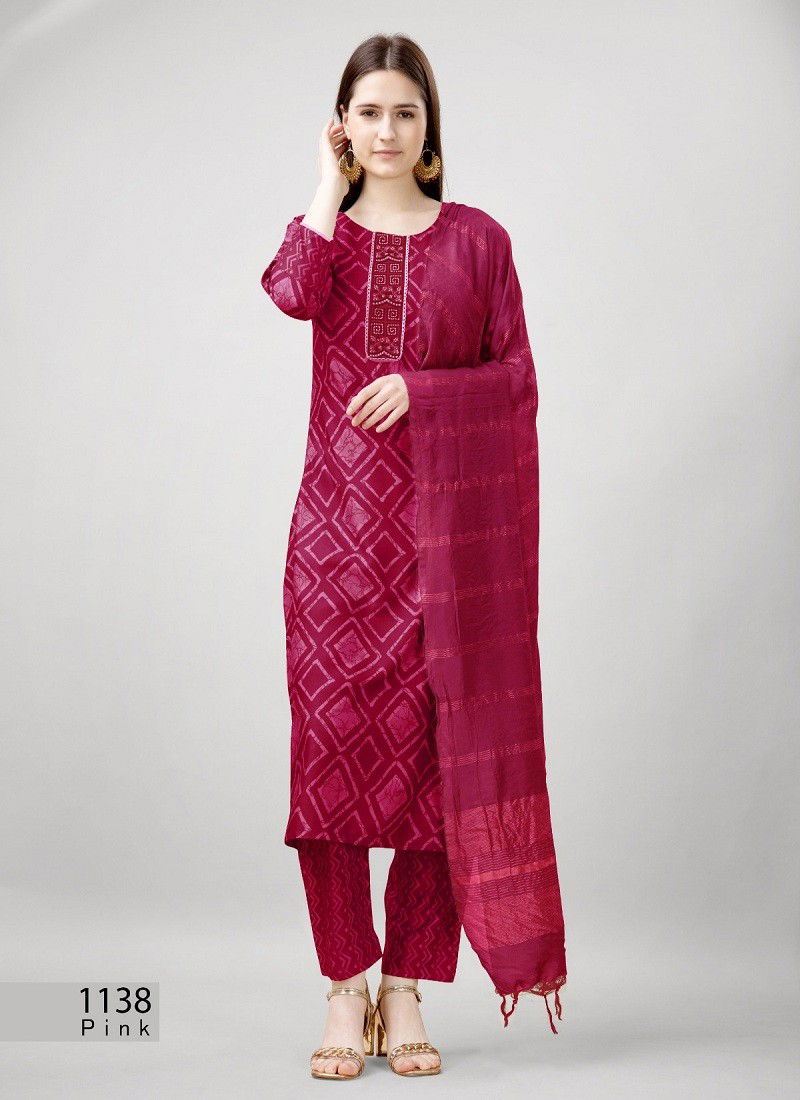 Aaradhna Rayon Printed Embroidery Kurti With Bottom Dupatta Wholesale Online 1138Pink