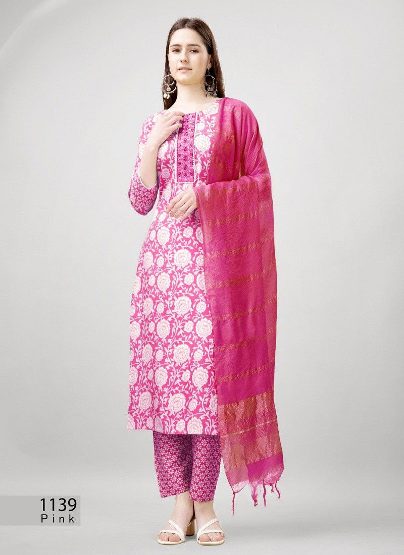 Aaradhna Rayon Printed Embroidery Kurti With Bottom Dupatta Wholesale Online 1139Pink