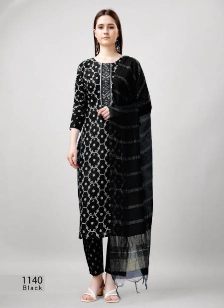 Aaradhna Rayon Printed Embroidery Kurti With Bottom Dupatta Wholesale Online 1140Black