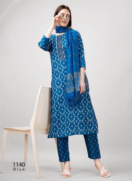 Aaradhna Rayon Printed Embroidery Kurti With Bottom Dupatta Wholesale Online 1140Blue