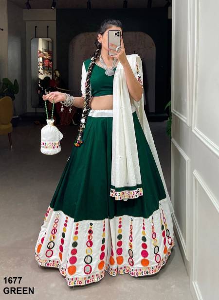 Aawiya 1677 Colours Pure Cotton Navaratri Embroidery Lehenga Choli Orders In India 1677GRN