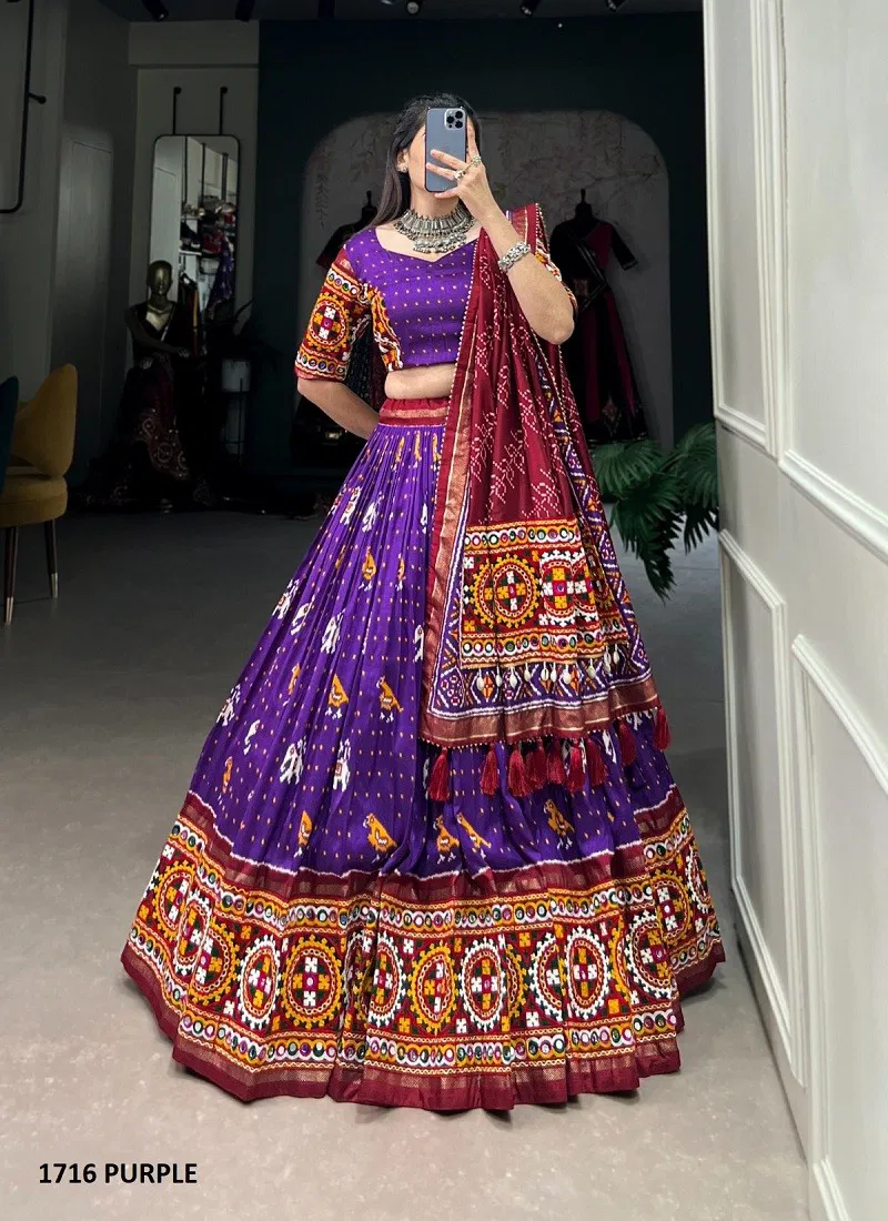 Aawiya 1716 Colours Tussar Silk Designer Online Navratri Lehenga Choli Exporters In India 1716 Purple