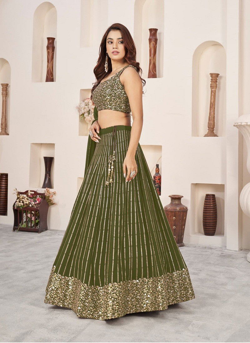 Anchal Vol 3 By Zeel Clothing Wedding Georgette Lehenga Choli Suppliers In India 5067-Olive