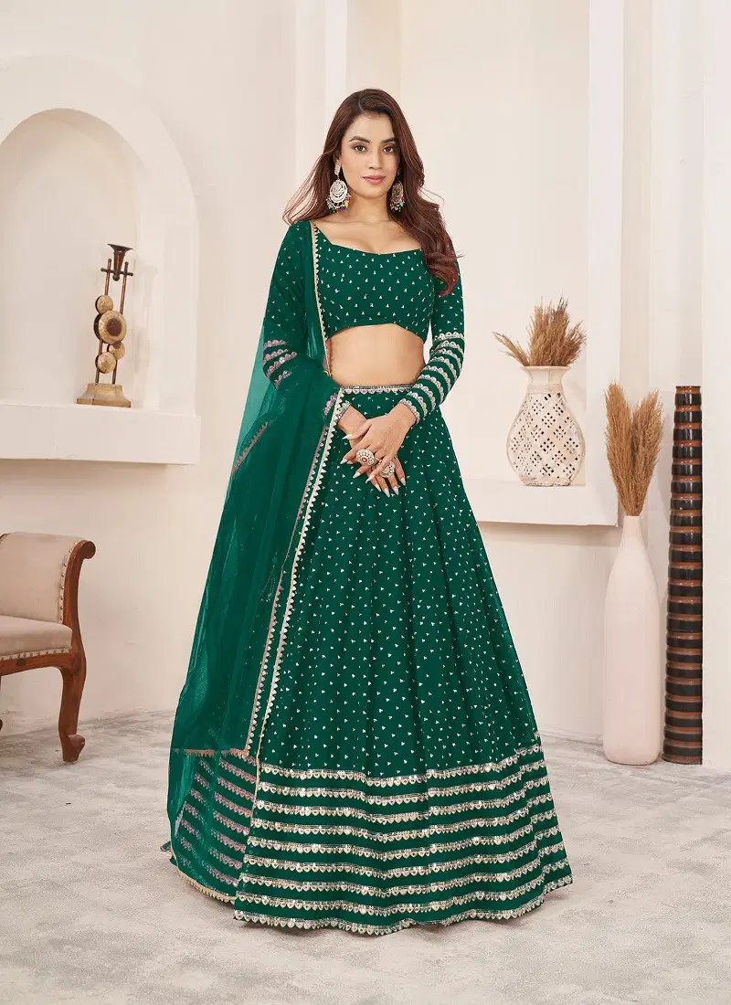 Anchal Vol 3 By Zeel Clothing Wedding Georgette Lehenga Choli Suppliers In India 5074-Teal Green