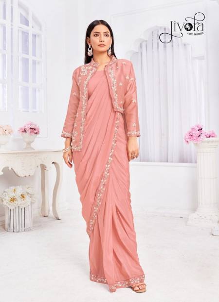 Angel By Jivora Embroidery Party Wear Ladies Readymade Jacket And Saree Wholesale Market In Surat Angel 2907 Pink