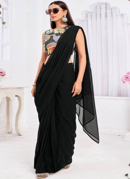 Angel By Jivora Embroidery Party Wear Ladies Readymade Saree Wholesale Market In Surat Angel 2908 Black