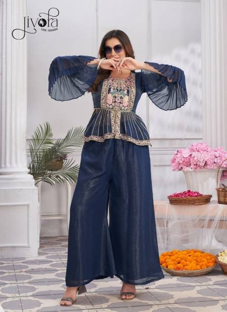 Angel By Jivora Embroidery Party Wear Readymade Crop Top Suit Exporters In India Angel 2901 Blue