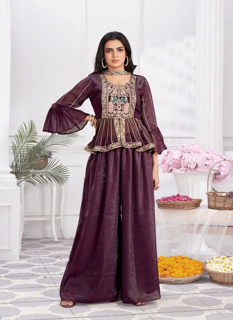 Angel By Jivora Embroidery Party Wear Readymade Crop Top Suit Exporters In India Angel 2901 Wine