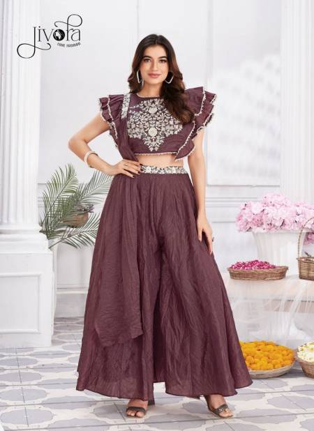 Angel By Jivora Embroidery Party Wear Readymade Crop Top Suit Exporters In India Angel 2905 Wine