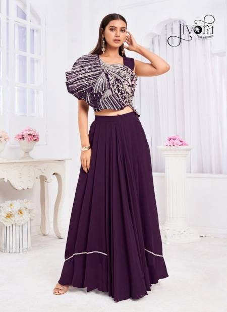 Angel By Jivora Embroidery Party Wear Readymade Crop Top Suit Exporters In India Angel 2909 Wine