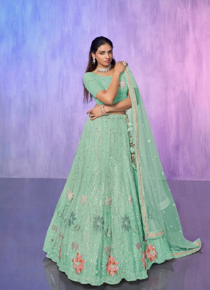 Aqua Look Book by Arya Net Embroidered Designer Lehenga Choli Catalog 84012