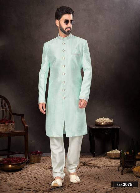 Aqua Mint Colour GS Fashion Party Wear Mens Designer Indo Western Wholesale Clothing Distributors In India 3075