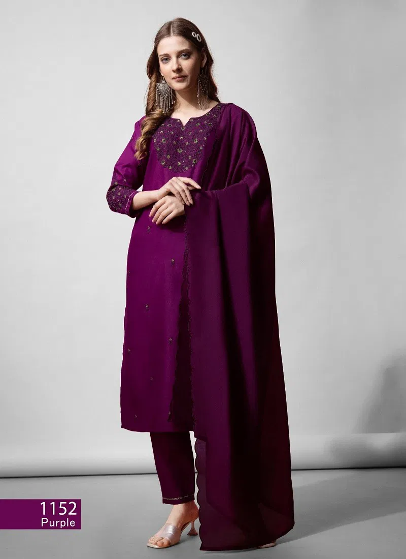 Aradhna 1152 Cotton Blend Embroidery Bulk Kurti With Bottom Dupatta Orders In India 1152 Purple