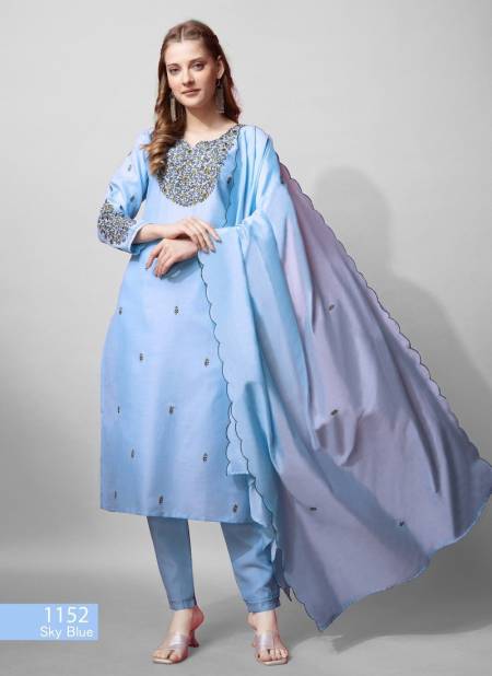 Aradhna 1152 Cotton Blend Embroidery Bulk Kurti With Bottom Dupatta Orders In India 1152 Sky Blue