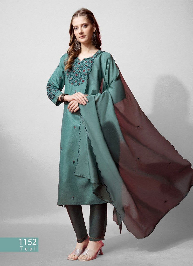 Aradhna 1152 Cotton Blend Embroidery Bulk Kurti With Bottom Dupatta Orders In India 1152 Teal