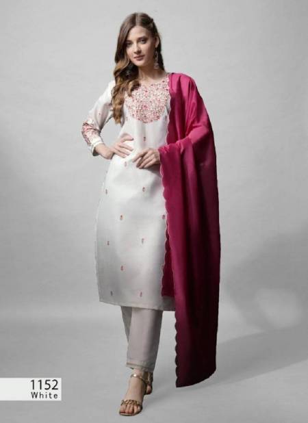 Aradhna 1152 Cotton Blend Embroidery Bulk Kurti With Bottom Dupatta Orders In India 1152 White