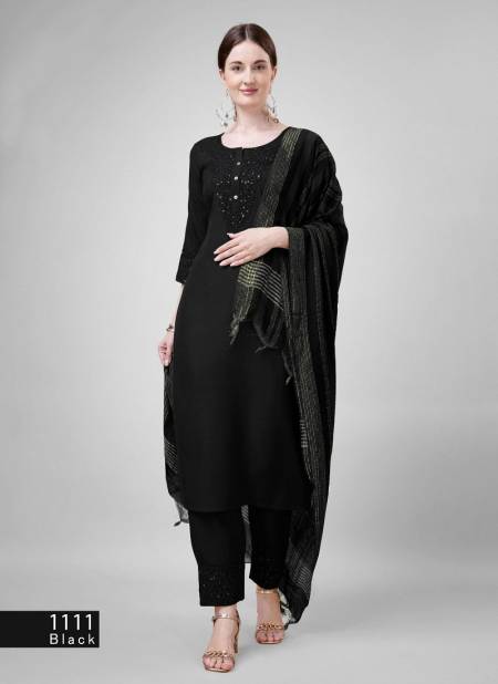 Aradhna Cotton Blend With Embroidery Kurti Bottom With Dupatta Wholesalers In Delhi 1111 Black