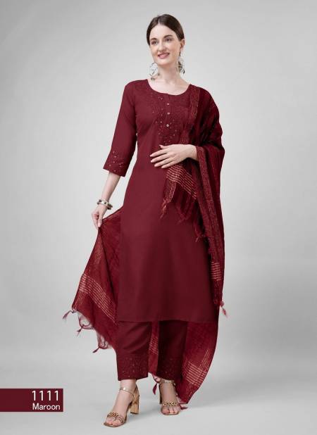 Aradhna Cotton Blend With Embroidery Kurti Bottom With Dupatta Wholesalers In Delhi 1111 Maroon