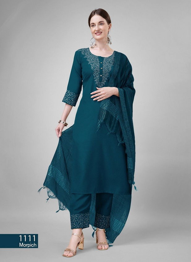 1111 Aradhna Cotton Blend With Embroidery Kurti Bottom With Dupatta Wholesalers In Delhi