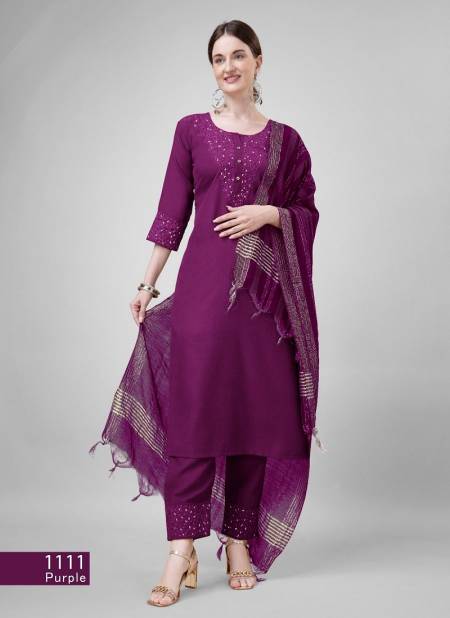 Aradhna Cotton Blend With Embroidery Kurti Bottom With Dupatta Wholesalers In Delhi 1111 Purple