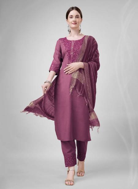 Aradhna Cotton Blend With Embroidery Kurti Bottom With Dupatta Wholesalers In Delhi 1111 Wine 