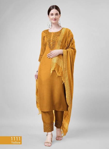 Aradhna Cotton Blend With Embroidery Kurti Bottom With Dupatta Wholesalers In Delhi 1111 Yellow