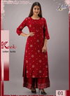 Red Arya Keek Exclusive Casual Wear Printed Rayon Cotton Kurti With Plazzo Collection 01