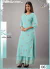 Sky Blue Arya Keek Exclusive Casual Wear Designer Printed Rayon Cotton Kurtis With Plazzo Collection 06