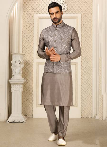 Ash Colour Function Wear Wholesale Kurta Pajama With Jacket Collection 1368