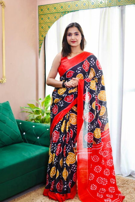 Bt 7103 Beautiful Cotton Block Printed Saree Wholesale Market Surat