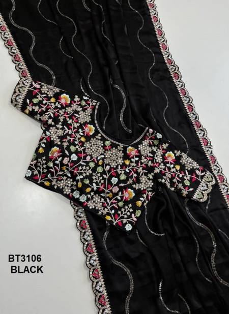 BT3106 Colours By BT Chiffon Silk Designer Wear Sarees Wholesale Online BT3106 Black