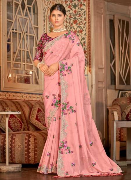 Chiffon Party Wear Baby Pink Color Saree