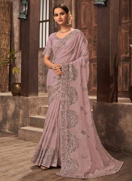 Georgette And Satin Designer Saree In Dark Pink Colour