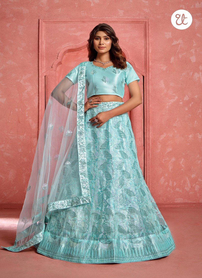 Baby Blue Colour Eeva Vol 3 By Threadthrill Butterfly Net Designer Wear Lehenga Choli Orders In India 1004 A