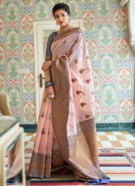 Baby Pink And Blue Colour kanvas Linen Ethnic Wear Silk Wholesale Saree Collection 99006