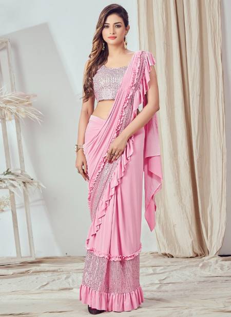 Baby Pink Colour 10210 Colours Wholesale Party Wear Sarees Catalog 10210 F